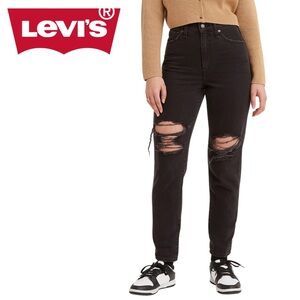 NWT LEVI’S High Waisted Black Distressed Mom Jeans Size 25 x 27